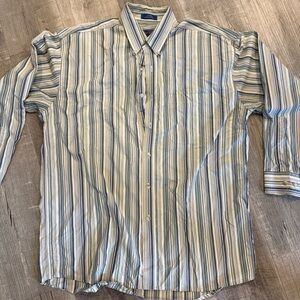 Pendleton Men's Blue Tan Stripe Long Sleeve Button Down Shirt